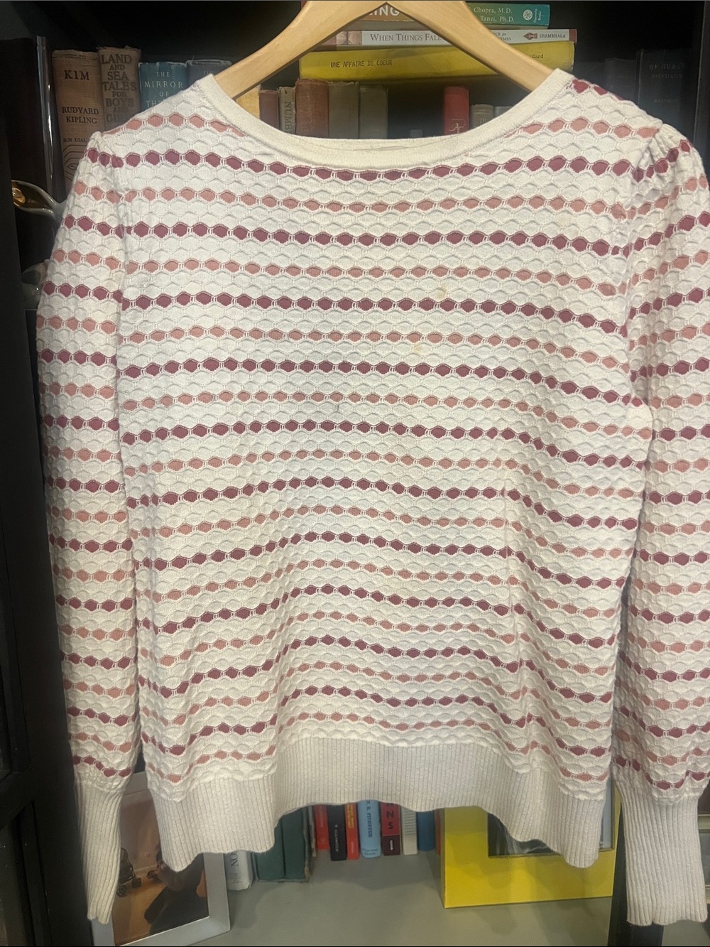 LOFT Women's Openwork Stripe Pullover Sweater - White & Blush